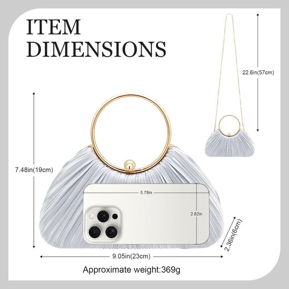 Women's Silver Pleated Evening Party Prom Wedding Dinner Luxury Clutch Bag - Picture 3 of 6